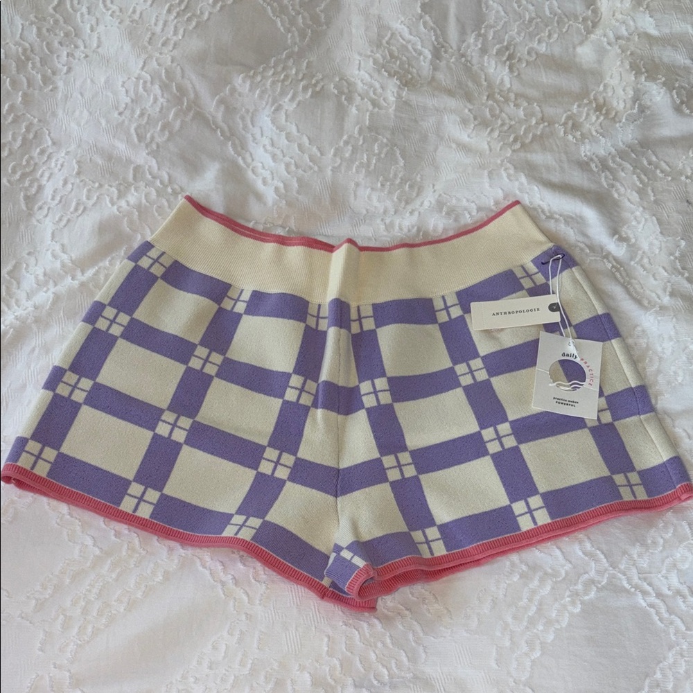 NWT Anthropologie - Daily Practice - Purple and Cream Plaid Women's Shorts, XL